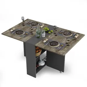 Folding Dining Table with Storage Shelf Chestnut and Grey