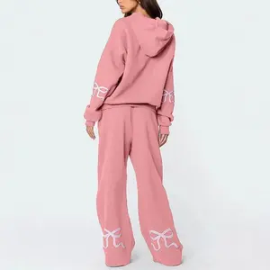 Spring New Women’s Fashion Brand Bow Hoodie Long-Sleeve Sweatshirt and Pants Set, Loose and Baggy Style, Suitable for Use with Raincoat
