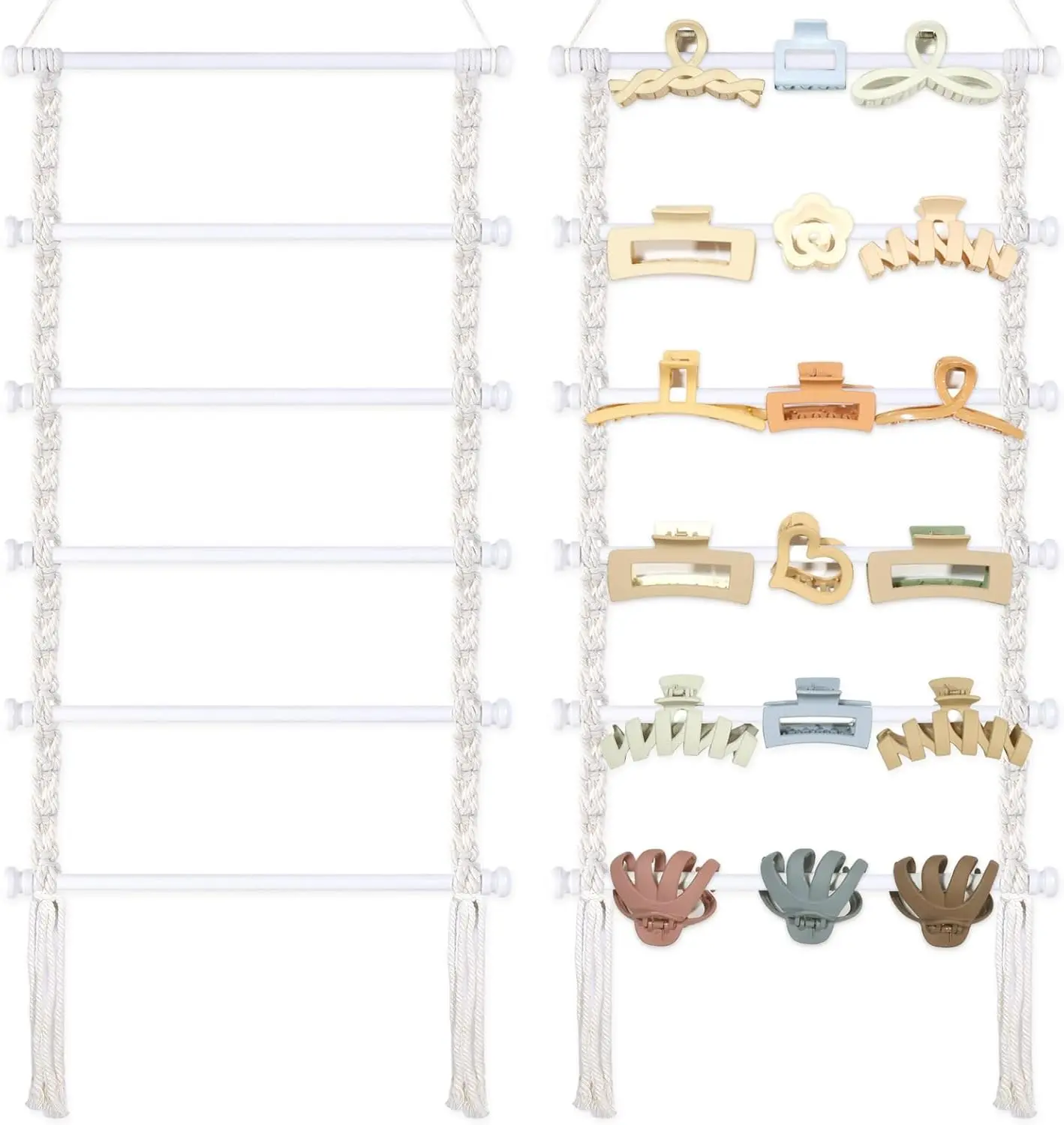 Macrame Hair Claw Clip Organizer,White Hanging Hair Clip Holder and Storage for Women Girls,Claw Clip Hanger Home Decor for Wall,Door,Closet SNOWSTAR