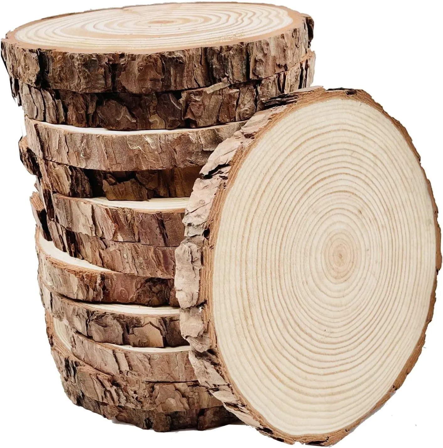 Unfinished Round Wooden Discs with Tree Bark (18 Count, 5.1-5.5 in) - DIY Woodwork Supplies for Christmas Ornaments, Rustic Wedding Decor, Hand-Painting, Holiday & Background Wall Decoration