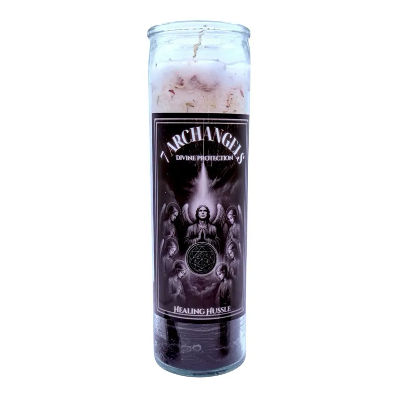 Seven Archangels Candle Kit | Divine Protection | Fixed Black & White Glass Candle | 7 Archangels | Amethyst Infused | Healing Hussle