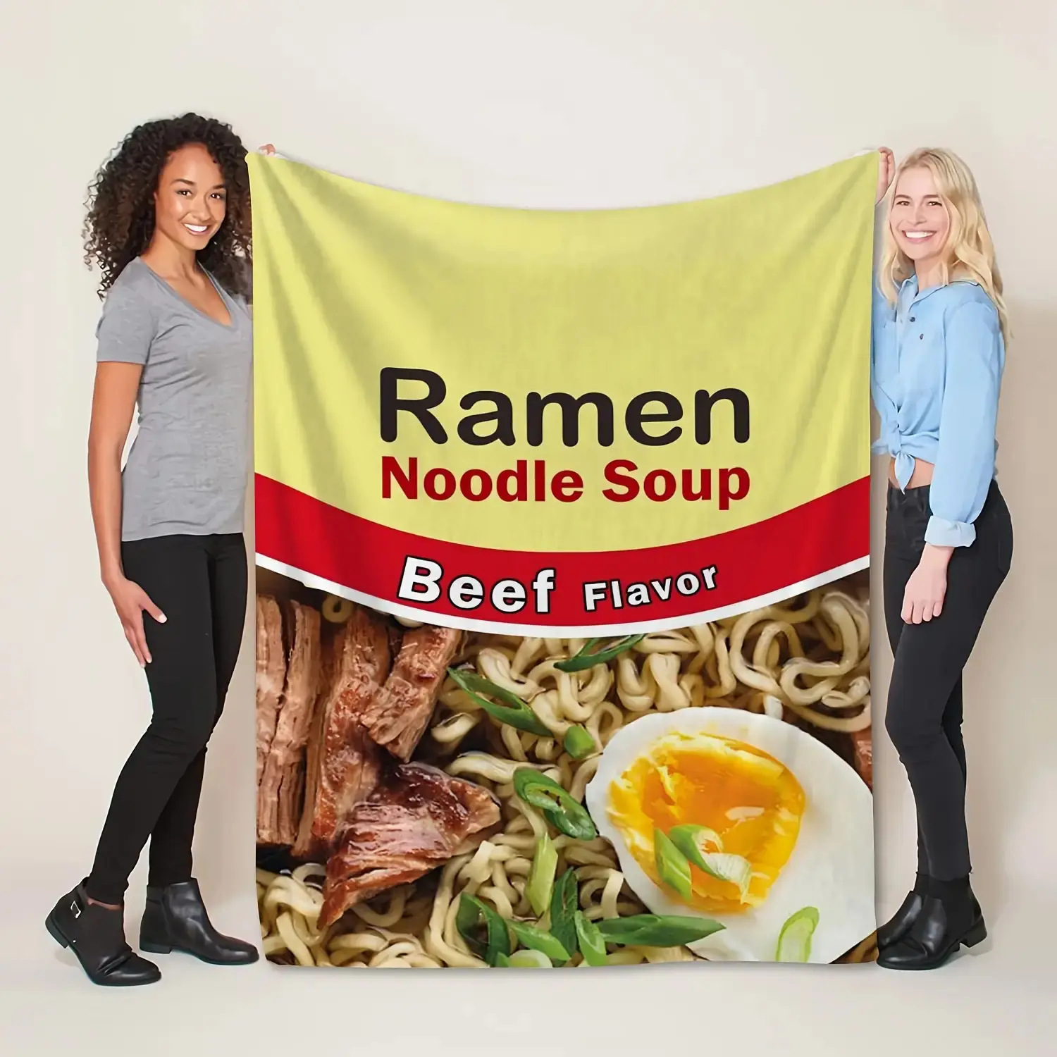 1pc Funny Beef Noodle Print Blanket, Ramen Noodle Soup Beef Flavor Flannel Blanket, Soft Warm Throw Blanket Nap Blanket for Couch Sofa Office Bed Camping Travel, Multi-purpose Gift Blanket for All Season
