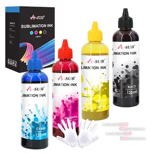 A-SUB Sublimation Ink for Epson Inkjet Printer 4x120ML Cyan Magenta Yellow Black Refillable Inkjet Printer Supplies