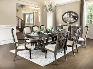 Arcadia CM3150T Rustic Look Wood Finish Trestle Base Dining Table Set - 7-Piece Complete Set with 2 Arm Chairs, 4 Side Chairs, Assembly Required