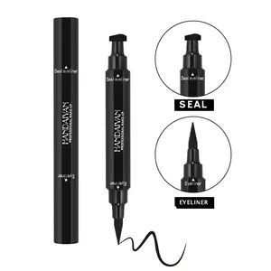 Handaiyan 2-in-1 Stamp Eyeliner,  natural-looking brow Waterproof Long Lasting Black Liquid Eyeliner with Wing Stamp, Smudge-Proof Triangle Seal Eyeliner Pen