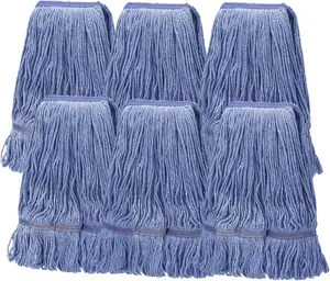 Heavy Duty Commercial Looped End Cotton Mop Refill Heads for Industrial Residential and Most Floor Cleaning Wet Industrial Blue String Mop Replacements Head 16 oz 4-ply Twist Yarn