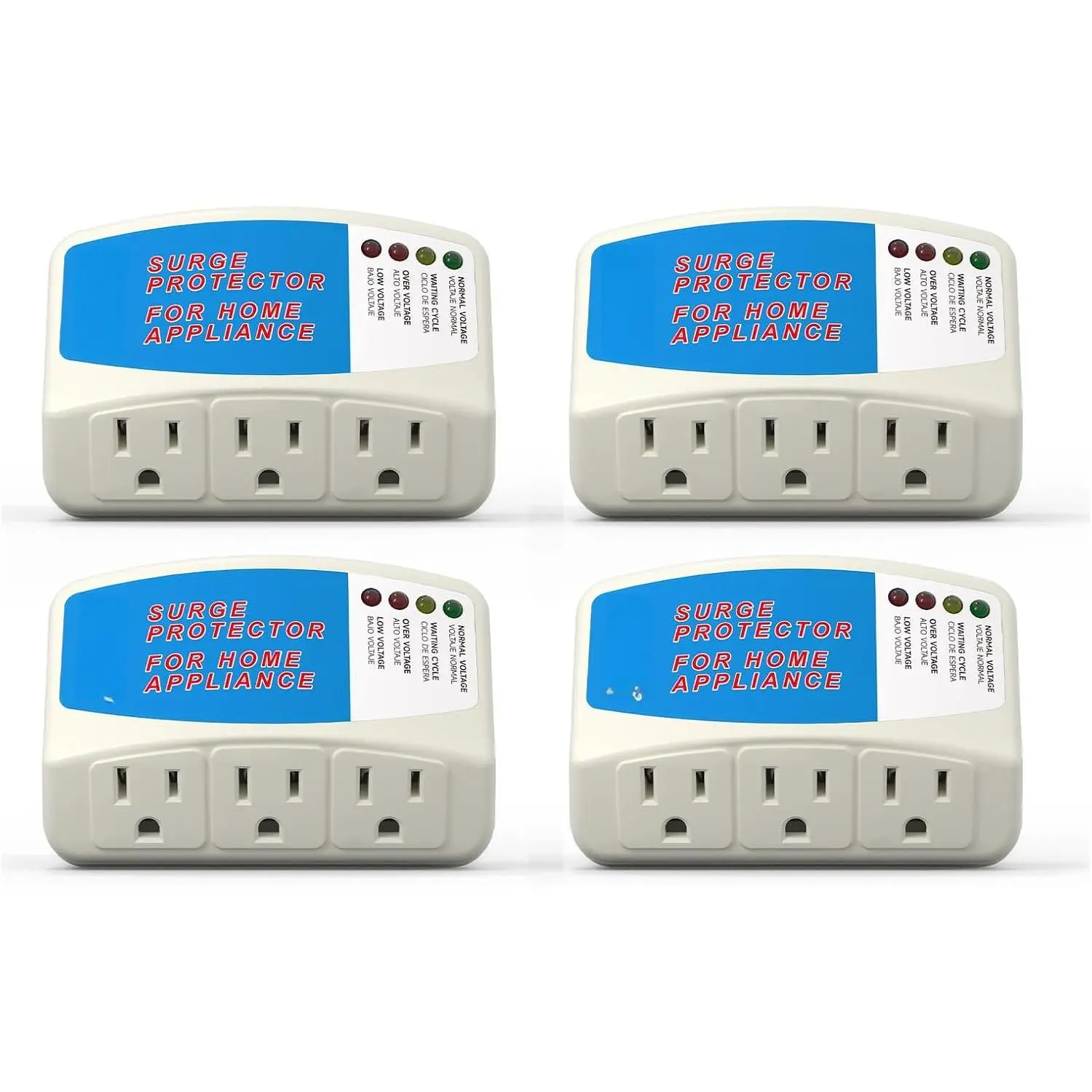 Surge Protector for  Appliance 3 Outlet Surge Protector for Refrigerator  Protector for TV, PC, PS5, Air-Conditioning and Other Valuable Household  125V, 1875W, 4 Pack