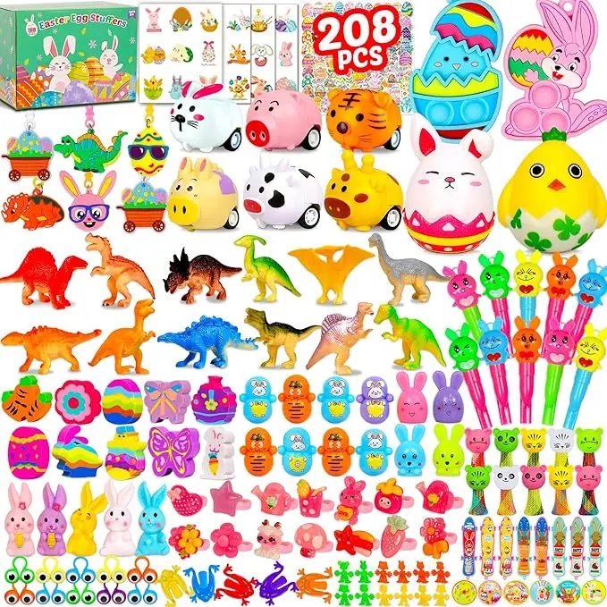 208pcs Easter Egg Fillers, Easter Basket Stuffers Easter Egg Stuffers for Kids Boys Girls, Easter Gifts Small Toys for Easter Egg Fillers for Kids Easter Hunt Party Favors