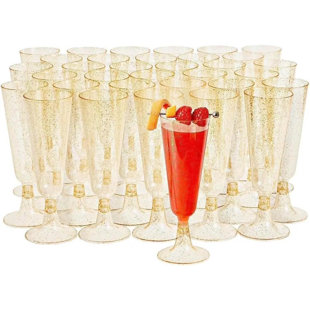 50  Plastic Champagne Flutes,  Glitter, 5oz -  Champagne Glasses,  Glasses, Mimosa Glasses for , Dessert,  - Toasting Glasses for Parties, Weddings