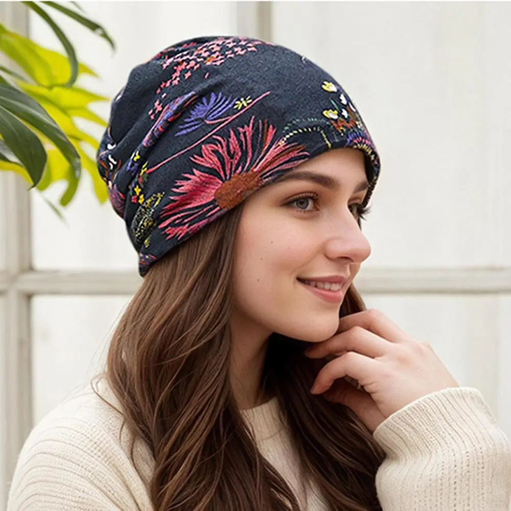 Women's 4-Pack Soft-Touch Retro Boho Slouchy Beanie Hats - Pigment-Dyed Polyester Chemo Caps Headwear, Sleeping Cap, Lightweight Soft, Multi-Use, Durability, Cold Wash, Female