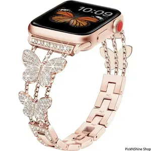 Butterfly Diamond Apple Watch Band, Metal Bracelet For Series And SE, Fits 38 To 49mm, Shiny Durable Adjustable Smooth For Daily Formal Casual Wear