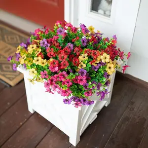 Artificial Fake Plants Flowers for Outdoor Decoration, 12 Faux Silk Daisy Look Real UV Resistant for Outside Home Porch Patio Planter Decor