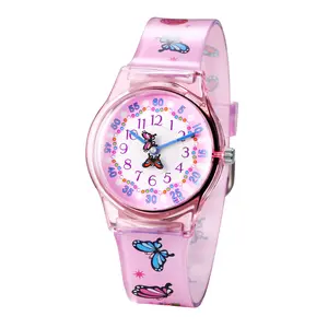 Cute Silicone Strap Watch: Analog Quartz Jelly Candy Pink Butterfly Wrist Watch Easy Reader School