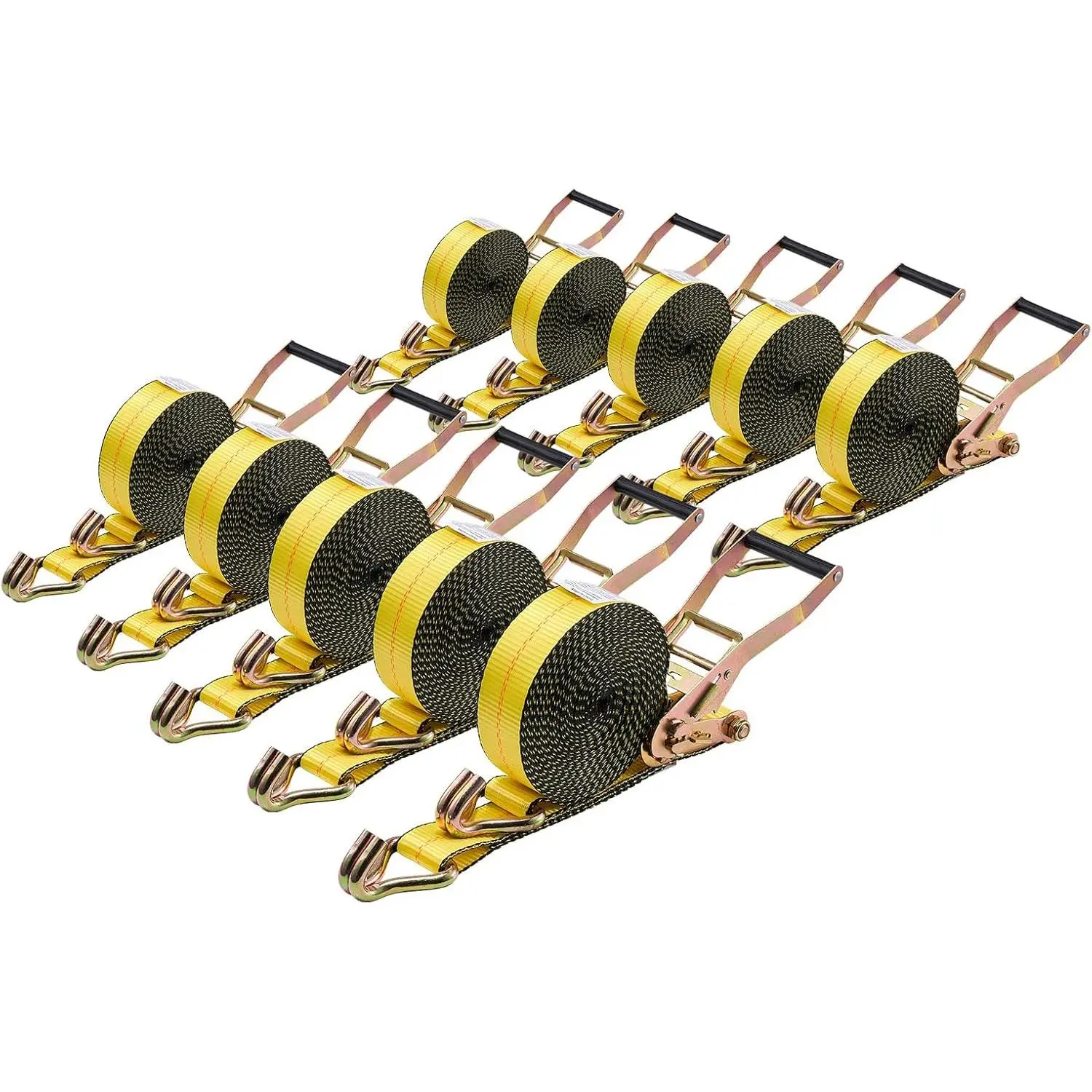 VEVOR 10-Pack Heavy Duty Ratchet Straps, 2 in x 30 ft, 10000 lbs Break Strength, Double J-Hook Carbon Steel Lever Handle Polyester Tie Downs with Storage Bag for Trailers, Motorcycles, Moving, 10 Heavy-Duty Ratchet Straps