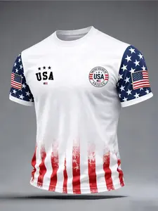 Men's Us 250th Anniversary 3D Aesthetic T-Shirt, American Flag Badge Print, Vintage Raglan Sleeve, Casual Fitted Short Sleeve T-Shirt for All Seasons