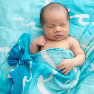 Coco Moon Nalu Muslin Swaddle Blanket - Vibrant Ocean Blues Coco Moon Nalu Muslin Swaddle Blanket - Vibrant Ocean Blues