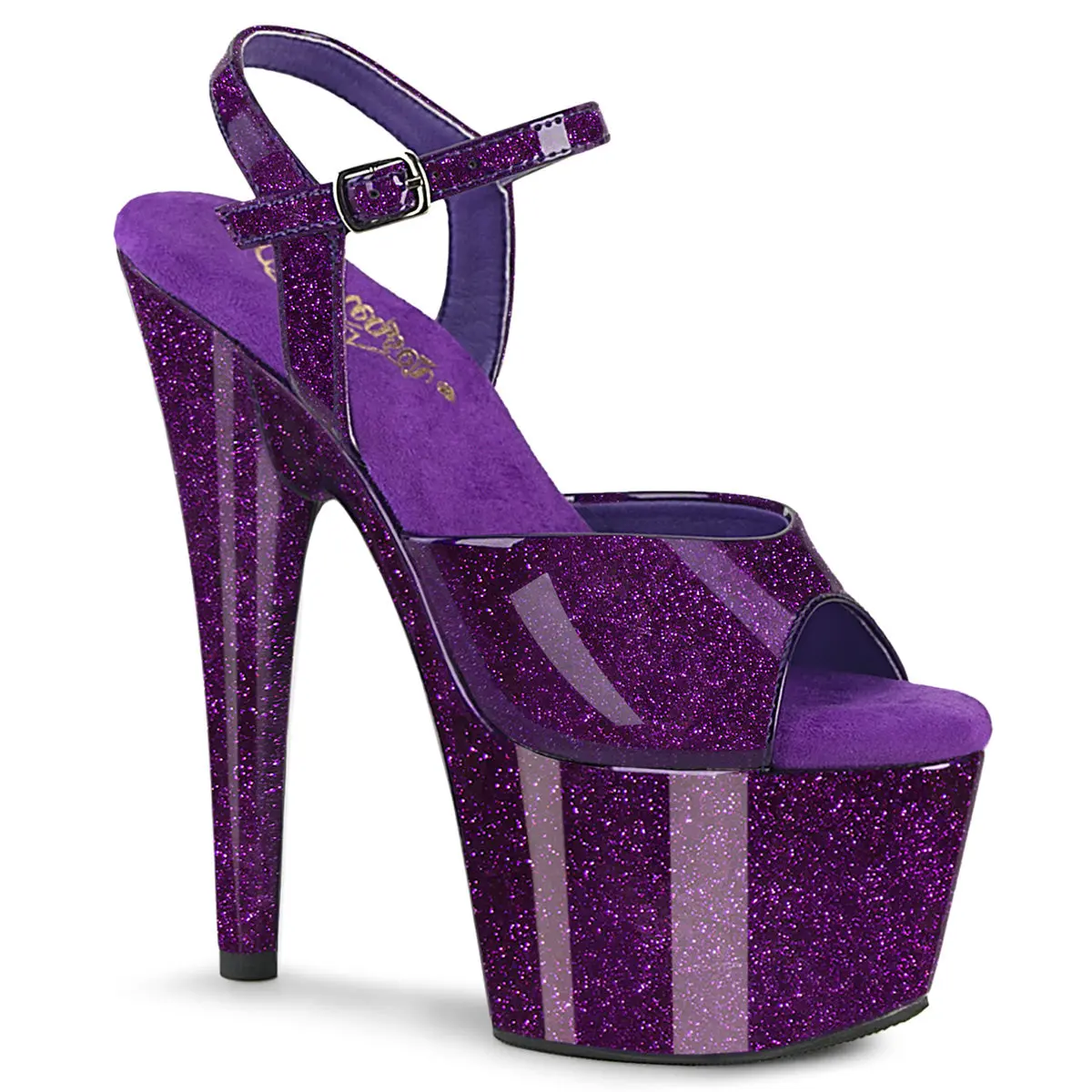 Women's Purple Glitter Platform High Heel Sandals with Ankle Strap, 7" Heel & 2.75" Wrapped Platform for Pole Dance, ADORE-709GP, Footwear, Heeled, Fashion Apparel, Sparkly, Night-Out, High Heels