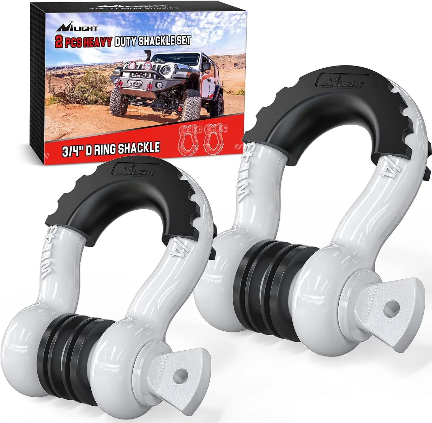 Nilight 2-Pack Heavy-Duty Off-Road Recovery Shackle, 3/4" D-Ring, 7/8" Screw Pin, 41887lbs Break Strength, W/Isolators & Washers, Car Accessories for Tow Strap, Winch, Off-Road Jeeps, ATV