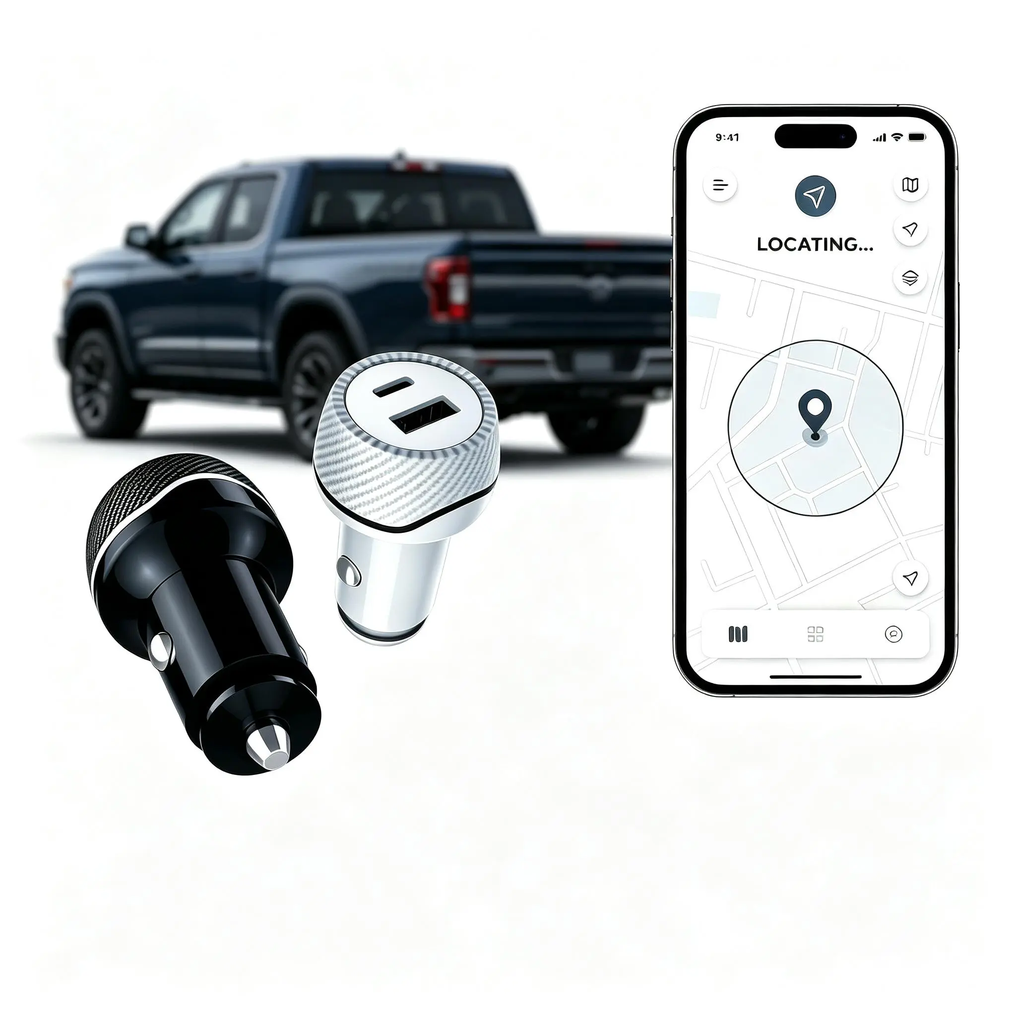 Car Charger Locator Compatible with Apple Find My Network, Dual USB-A & Type-C Fast Car Charger, Hidden Anti-Lost Tracker