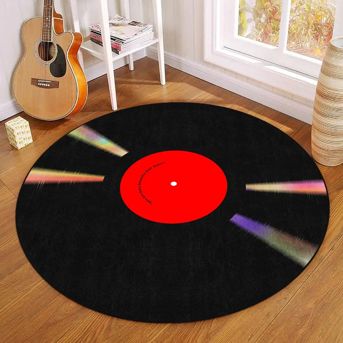 Vinyl Record Pattern Round Rug, Non-slip Washable Floor Mat, Soft Floor Carpet for Home Living Room Bedroom Game Room Decor