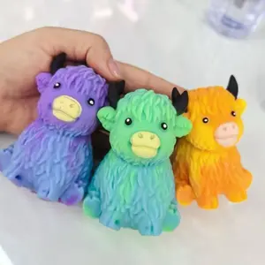 Colorful Highland Cow Squishy Toys Soft TPR Squeeze Stress Relief Fidget Toys For Kids