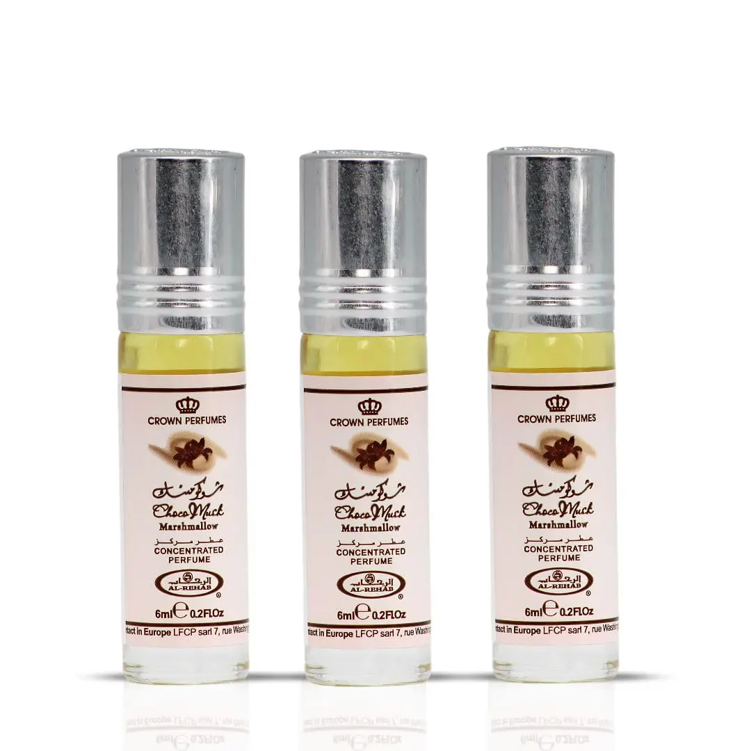 Al Rehab 3-Pack Choco Musk Marshmallow Perfume Oil Roll-On - 6ml Gourmand Fragrance with Strawberry Marshmallow & Cocoa Sweet Fluffy Addictive Arabian Dessert Scent