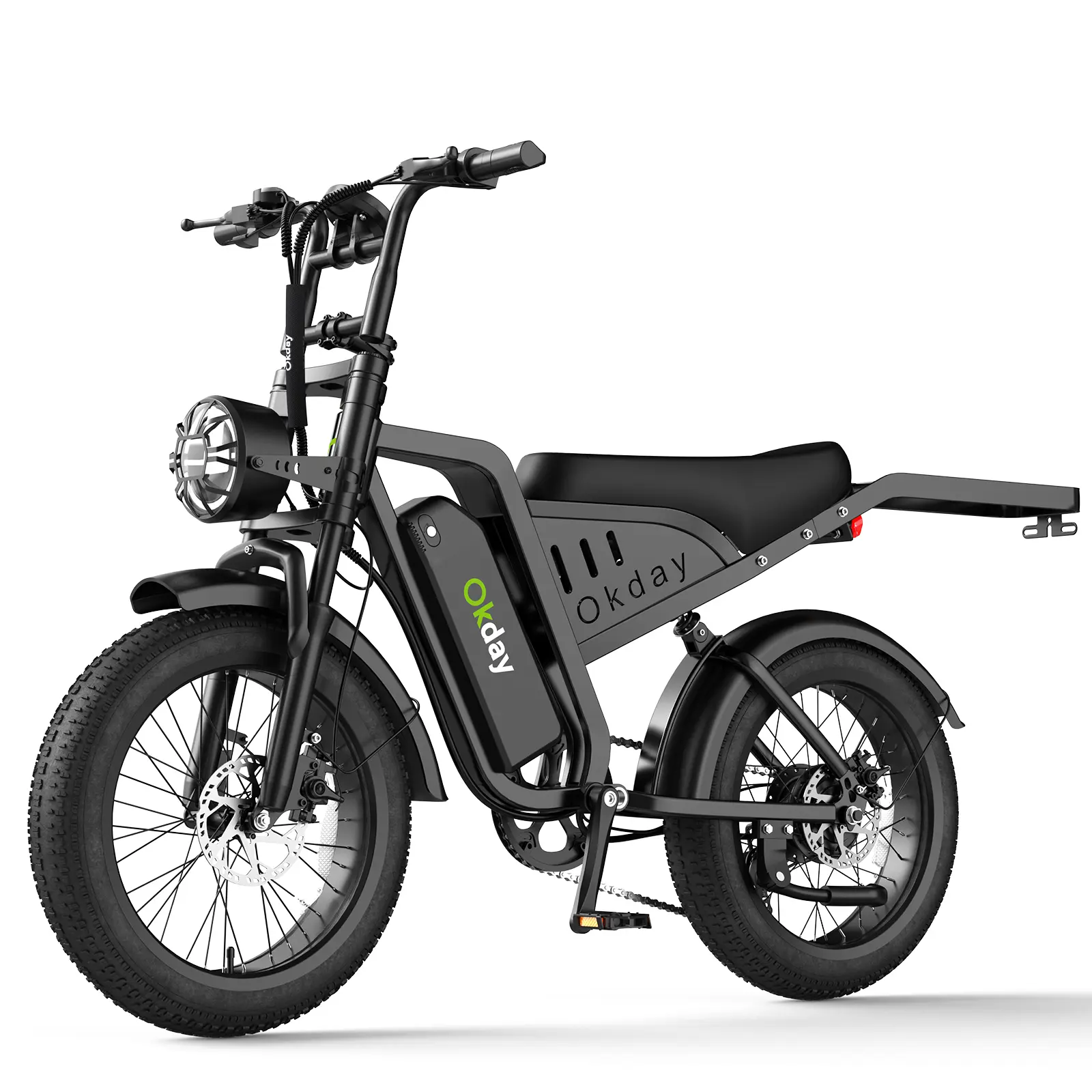 【Okday】K3 Electric Bike - 1500W Peak Power, Full Suspension, 25 MPH Top Speed, 30-70 Mi Range, 48V 15Ah Removable Battery, 2-Seater Design, LED Headlights,  20-inchall-terrain Inch All-Terrain Fat Tires, UL 2849 Certified【BK20】