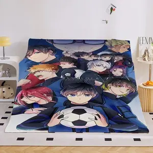 Anime Flannel Blanket Sofa B-Blue Lock Microfiber Bedding King Size Warm Winter Bed Fleece Camping Nap Fluffy Soft Blankets