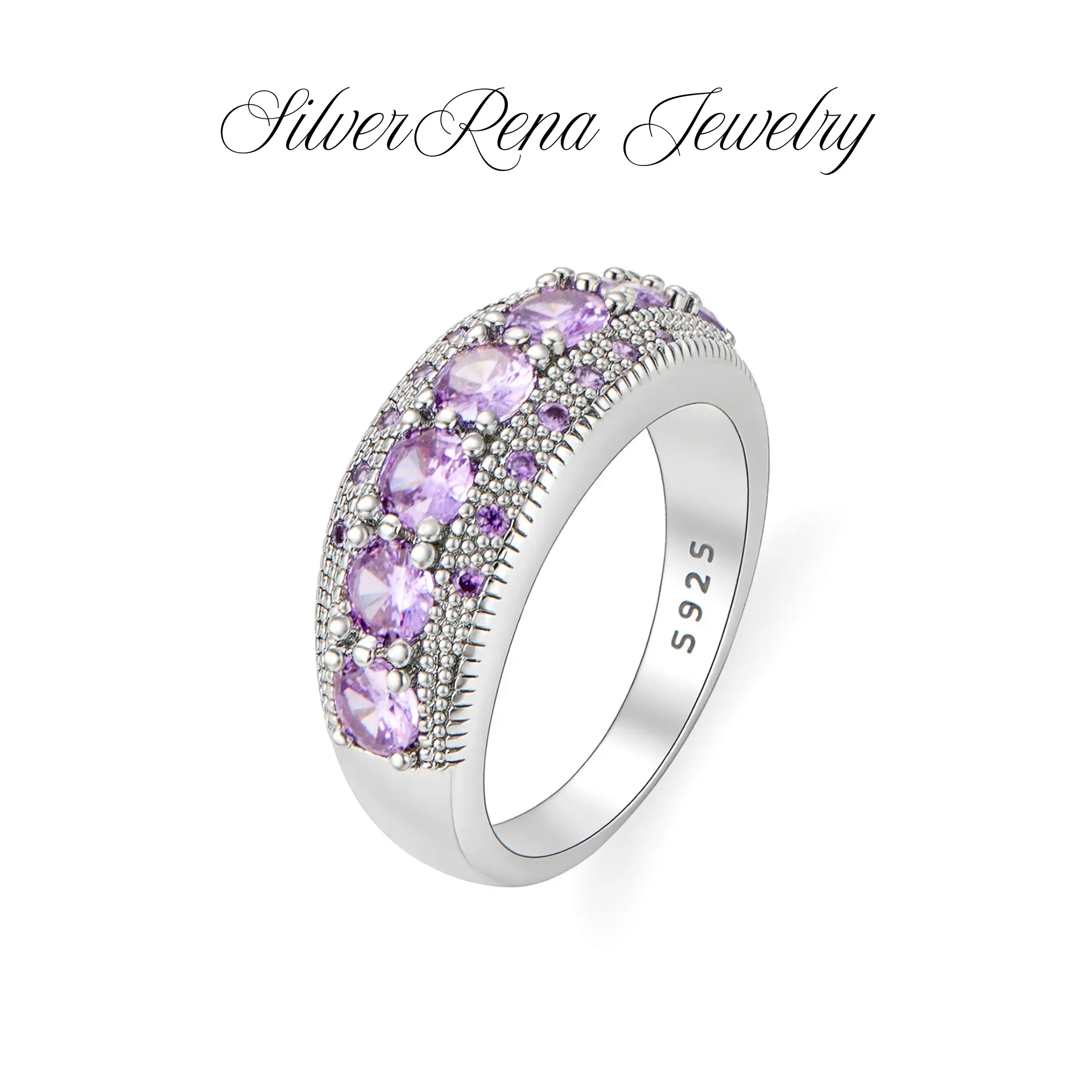 S925 Purple 5A Cubic Zirconia Daily Wear Ring for Women, Created Purple Topaz & Amethyst, Elegant Sterling Silver Ring Jewelry Gift