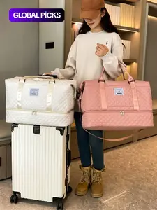 Solid Color Large Capacity Travel Bag, Lightweight Portable Foldable Travel Duffle Bag, Multifunctional Dry & Wet Separation Travel Bag, Yoga Fitness Bag