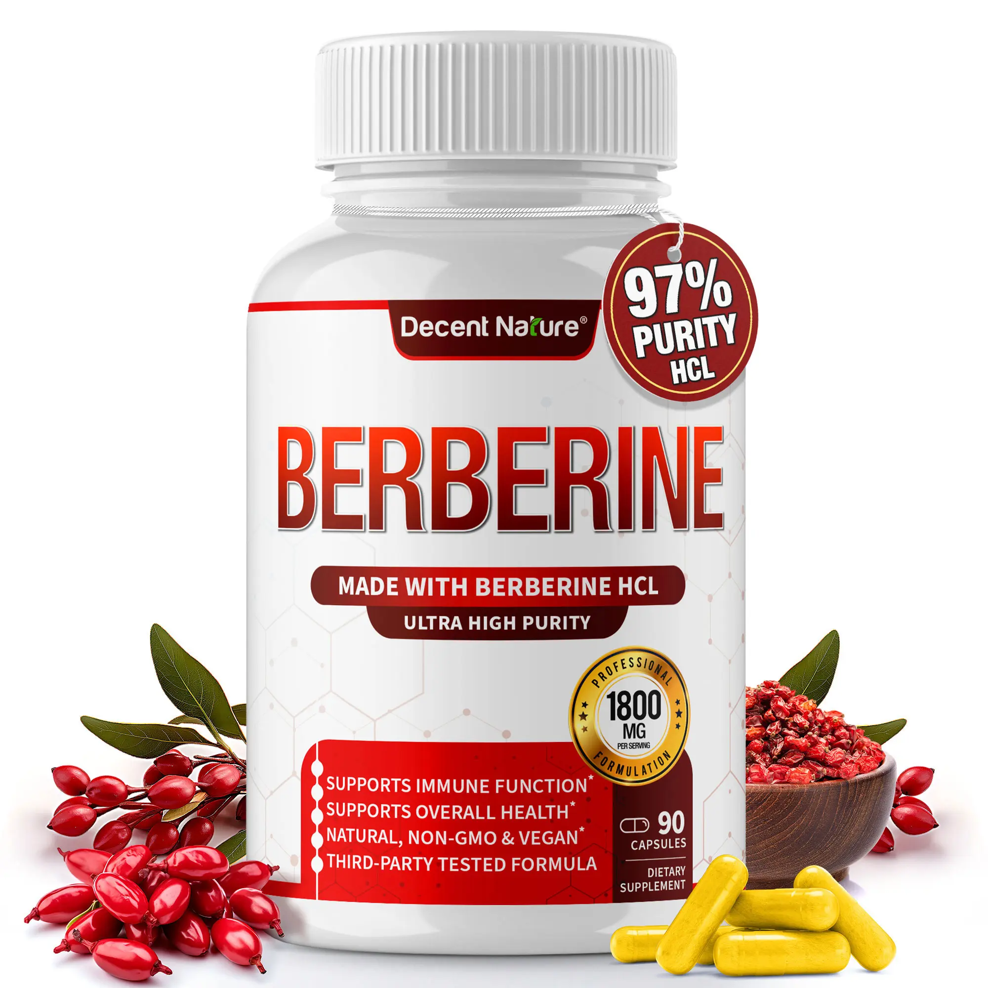 Berberine Supplement 1800mg Berberine hcl 97% Purity 90 Capsules Fitness Edible Berberine Supplement 1800mg Berberine hcl 97% Purity 90 Capsules Fitness Edible