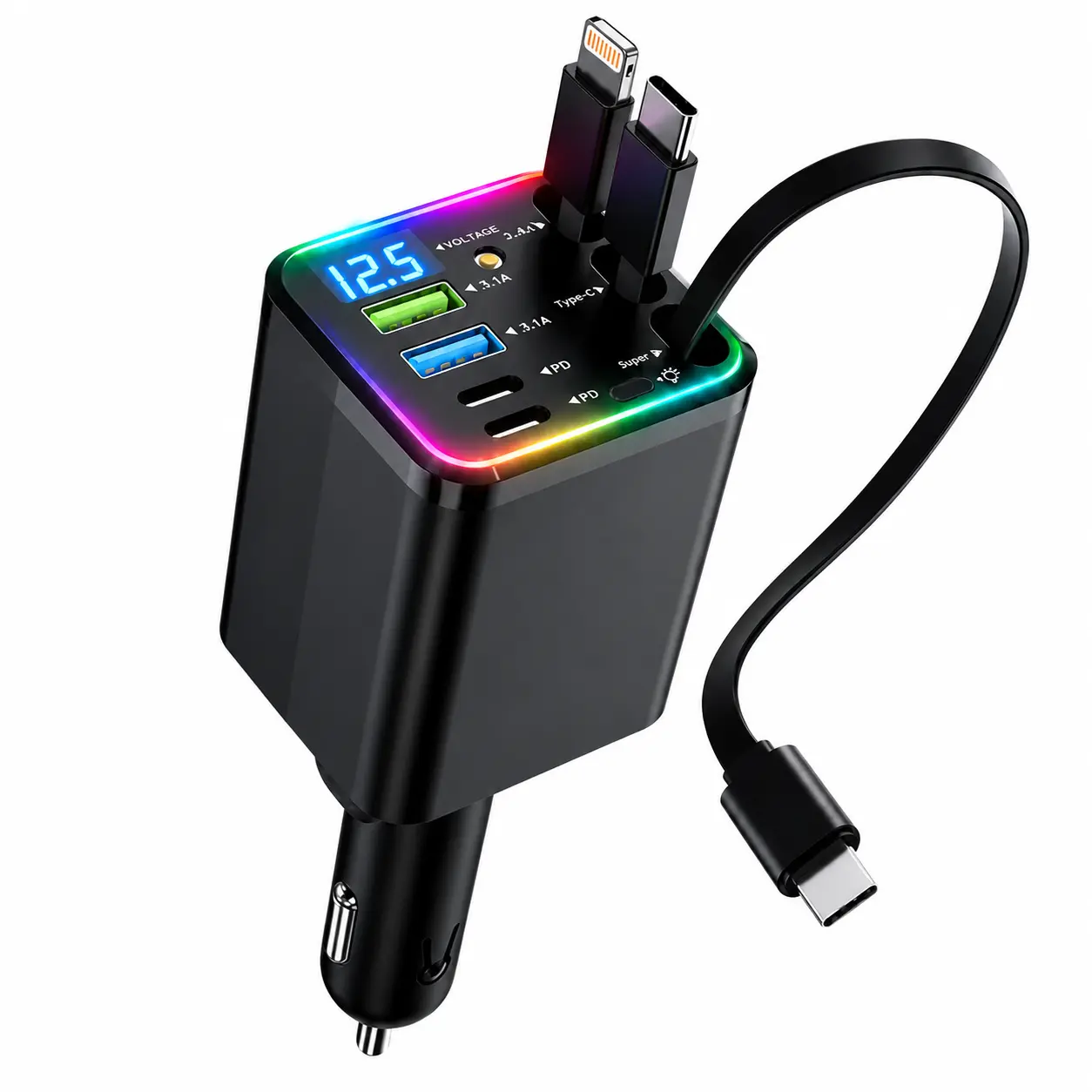 Ultimate Power Station for Phone, Pad & Laptop,Car Charger: Starry LED,Atmosphere Lamp,1-Click Galaxy Projector,Star Projector Tangle-Free Retractable Cables & Super Fast Charge,All 75W Max,Power Hub