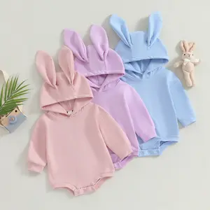 Imcute Newborn Infant Boy Girl Easter Clothes Bunny Ear Romper Hooded Bodysuit Onesie My First Easter Day Baby Outfits Costume
