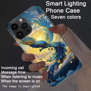 Auspicious Phoenix Design  Colorful Intelligent Sound-Activated Luminous Phone Case for iPhone 17/16 Pro Max/15 Pro/14 Plus/13/12 - Luminous Technology, Elegant Daytime Design, Enhanced Nighttime Visibility