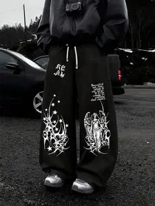 Men's Y2K Gothic Dark Style Outdoor Casual Loose Long Pants, Fashion Sportswear Joggers, Casual Athletic Jogging, Geometric Pattern, Spring New Arrival, Contemporary Touch
