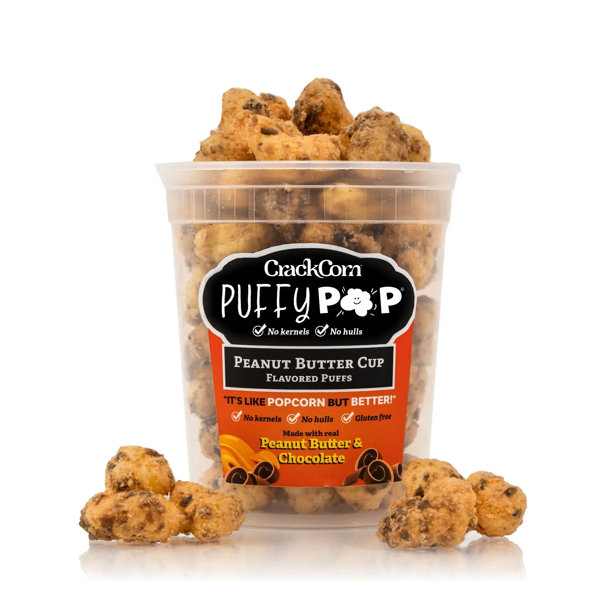 Peanut Butter Cup (GF) Puffy Pop Popcorn Puffs - No Kernels, No Hulls - Easy to Eat Snack
