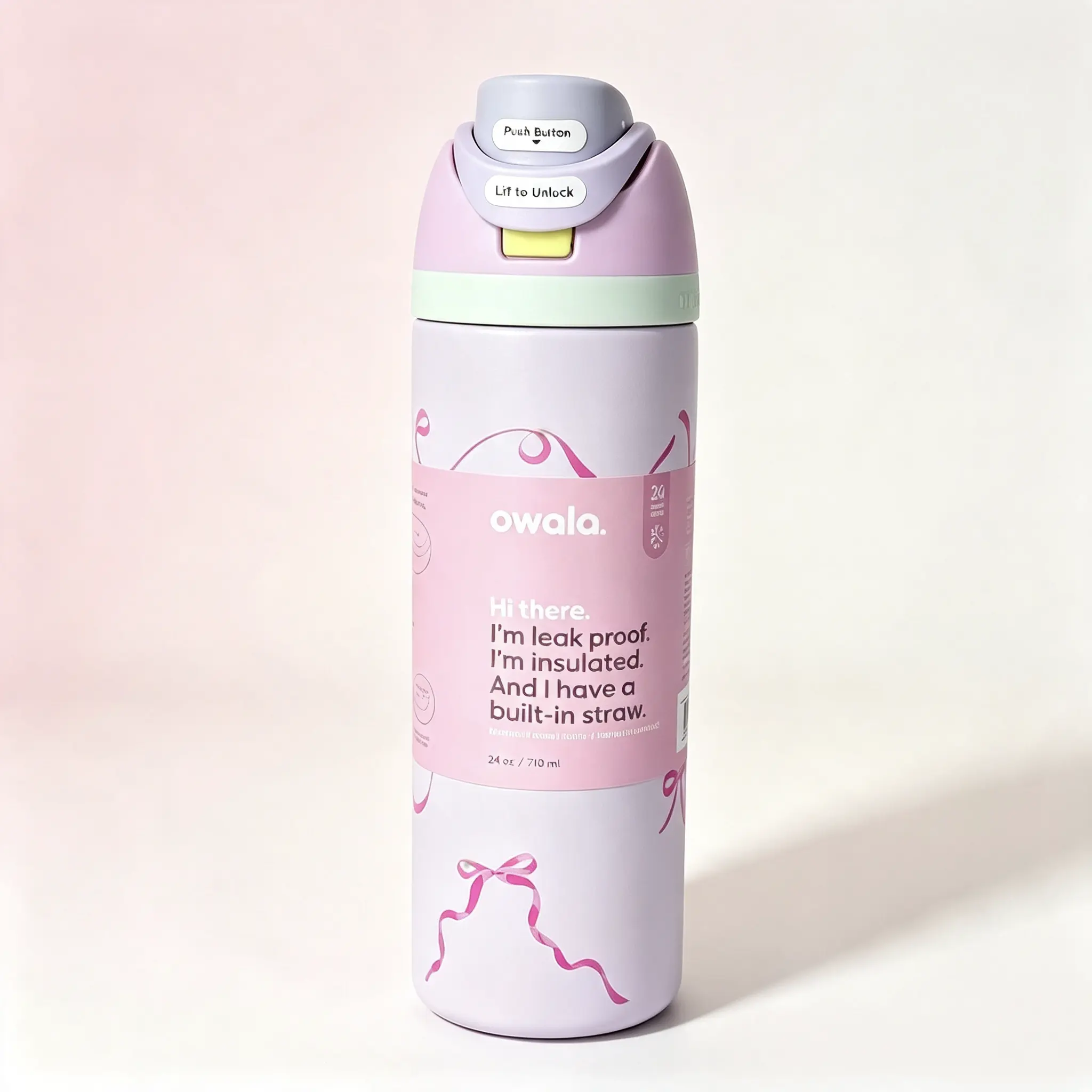 Coquette Pink Bow Owala FreeSip Vacuum Insulated Stainless Steel Tumbler - Portable Vacuum Flask with Straw Lid, for Girls, Travel, Cold Drinks, Dorm & Home Use Essentials