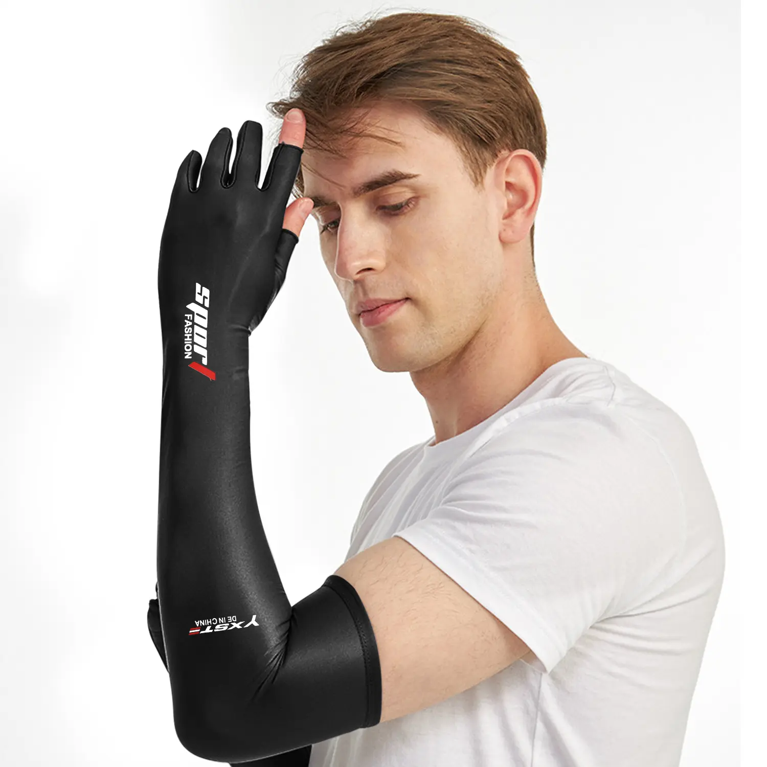 Ice Silk 2-Finger Anti-Slip Sun Protection Arm Sleeves - UPF 50+, Cooling, Breathable, 4-Way Stretch Fabric for Cycling, Driving, Outdoor Sports
