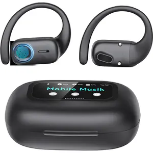 Wireless Open Ear Headphones with Color Touch Display – Waterproof, HIFI Spatial Sound & ENC Noise Cancellation – Perfect for Music and Phone Calls Audio Electronic Headset Earbud Black