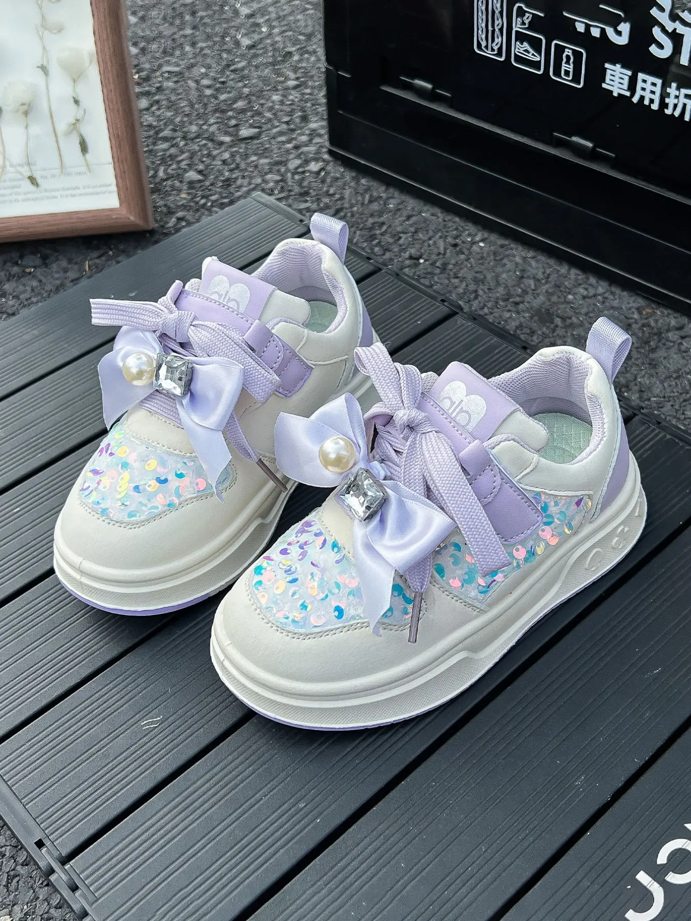 Girl Princess Sneakers, Trainers, All-Season Casual Low Top Shoes, PU Leather, Rubber Sole, Bow, Breathable, Versatile Kids' Footwear
