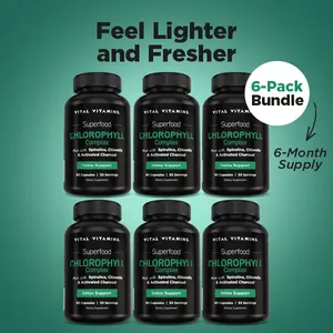 Vital Vitamins Chlorophyll Supplement Bundle – 6-Month Supply – Body Deodorizing Capsules with Spirulina, Chlorella, Parsley, Mint & Activated Charcoal – For Women & Men – 360 Capsules