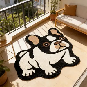 1pc Cute Cartoon French Bulldog Rug, Soft Washable Plush Carpet, Modern Nordic Style, Home Decor for Living Room Bedroom