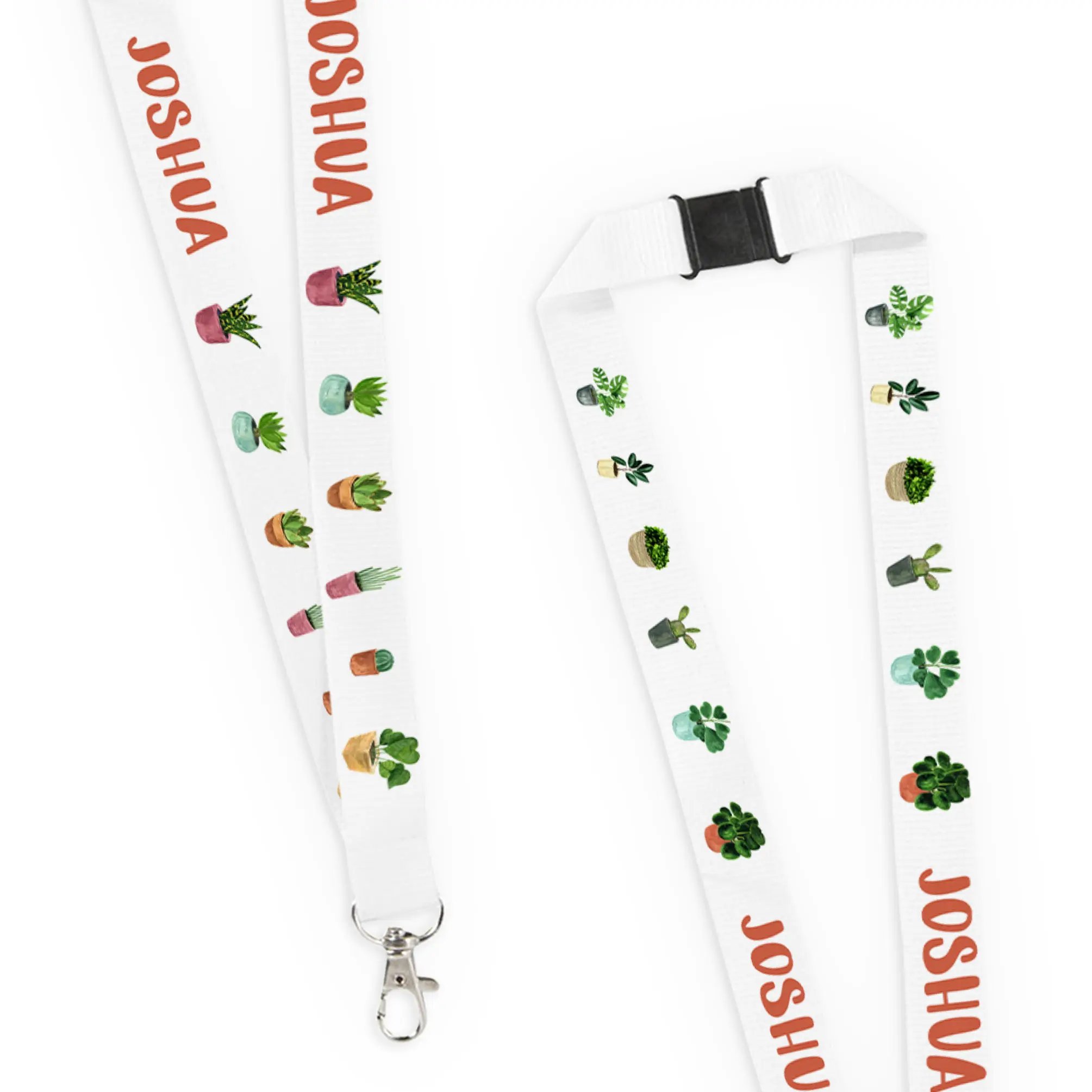 Custom House Plant Themed Long Lanyard with Breakaway Clasp - Personalized Name Text for Work, School, or Events