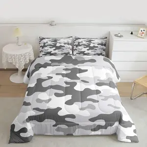 Boys Kids Camouflage Comforter Set,Black White Grey Bedding Set for Teens Men Bedroom Decor Army Camo Abstract Quilt Set,Modern Duvet Insert