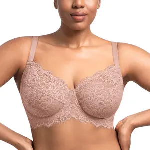 HSIA Sunflower Floral Lace Underwire Plus Size Unlined Full Coverage Bra with Adjustable Straps & Supportive Minimizer Design for Large Breasts