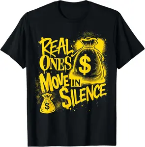 100% Cotton Printed Street-Style T-Shirt Yellow Real Ones Move in Silence Color Graphic T-Shirt