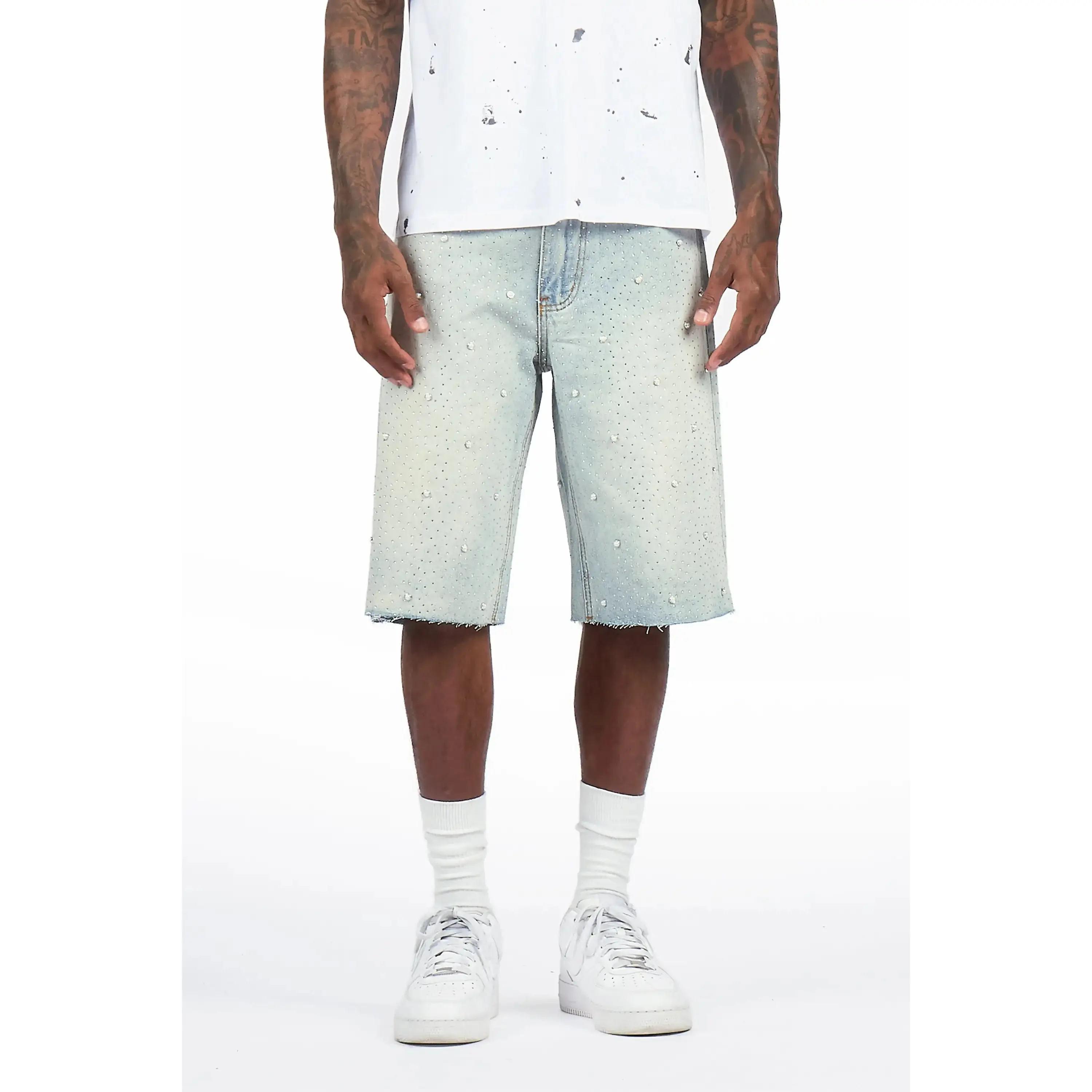 Rydell Light Blue Rhinestones Denim Short