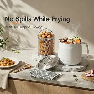 304 stainless steel oil filter pot Household kitchen with fine strainer with frying basket 67oz large capacity frying pot Durable with lid oil residue separation lard tank Utensils Kitchenware