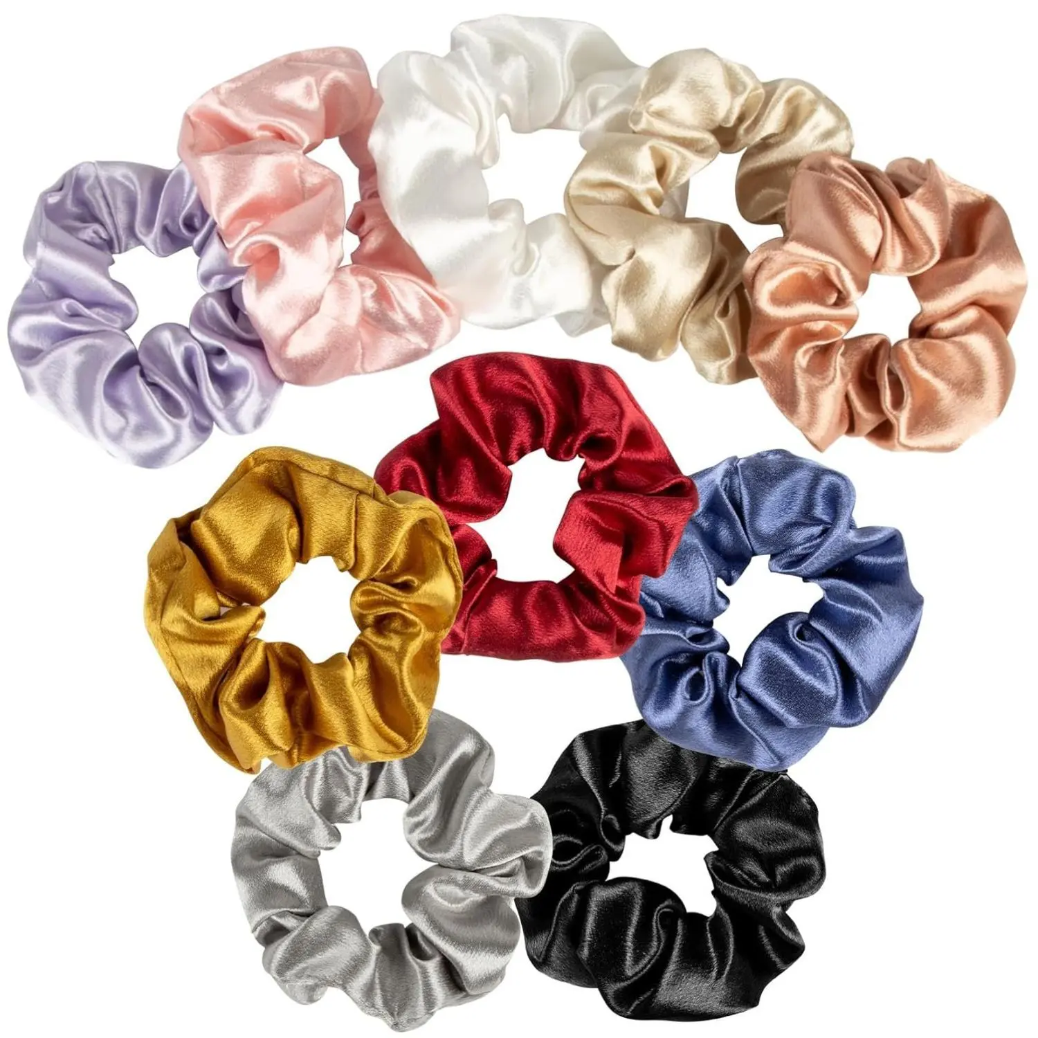 10PCS Bulk Solid Silk Satin Scrunchies - 3.3in No-Damage Large Hair Ties, Soft Elastic Lightweight Casual Party Accessories, Cute Small Portable All-Day Comfy Ponytail Holders for Thick Hair