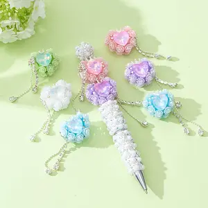 Mix6/8/16pcs Rhinestone Heart Flower Beads with Tassel for Beadable Pens & DIY Jewelry, Mother's Day Gift